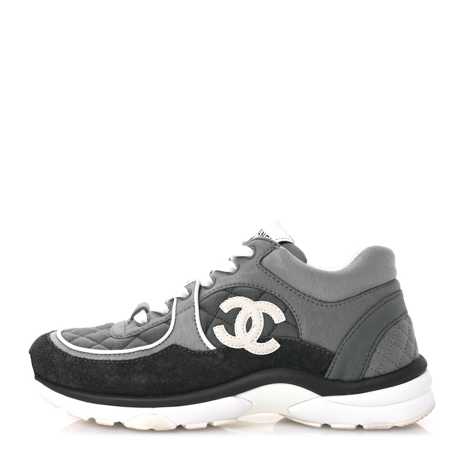 Chanel Fabric Suede Calfskin Quilted CC Sneakers 37 Dark Grey 1 of 7