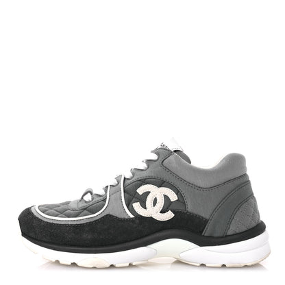 Chanel Fabric Suede Calfskin Quilted CC Sneakers 37 Dark Grey 1 of 7