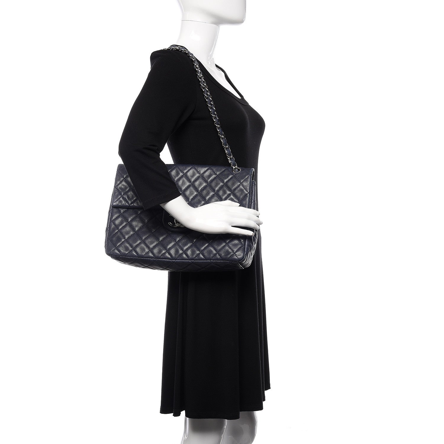 Chanel Washed Caviar Quilted Maxi Single Flap Blue 2 of 11