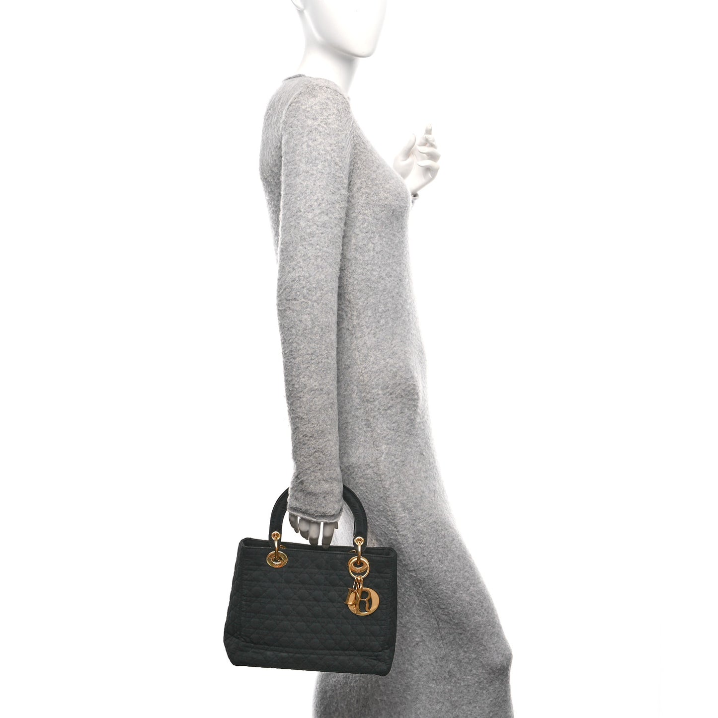 Nylon Cannage Medium Lady Dior Black
