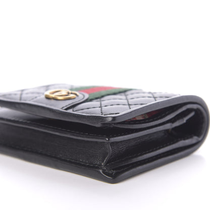 Gucci Calfskin Web Trapuntata GG Marmont Card Case Wallet Black 7 of 11