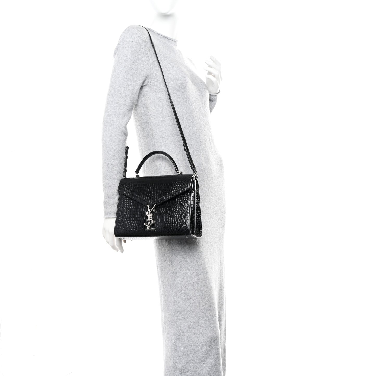 Calfskin Crocodile Embossed Medium Classic Monogram Cassandra Top Handle Black Rouge Legion