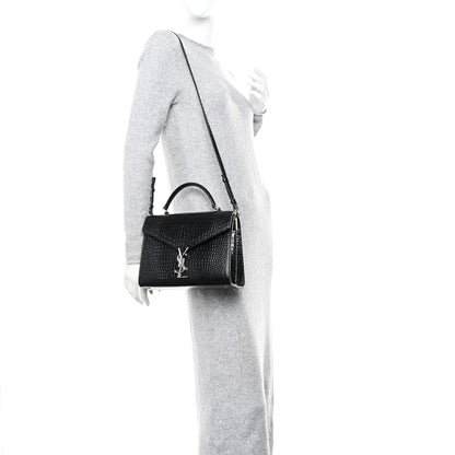 Saint Laurent Calfskin Crocodile Embossed Medium Classic Monogram Cassandra Top Handle Black Rouge Legion 2 of 11