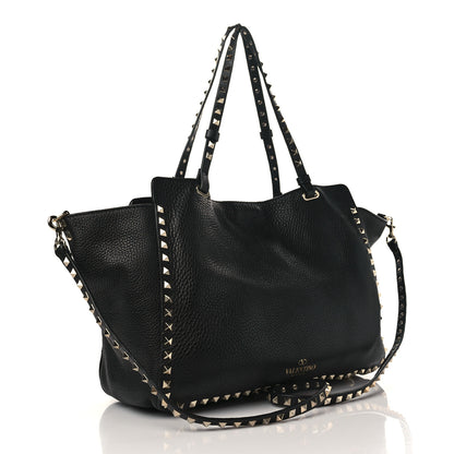 Valentino Garavani Alce Printed Calfskin Medium Rockstud Tote Black 3 of 8