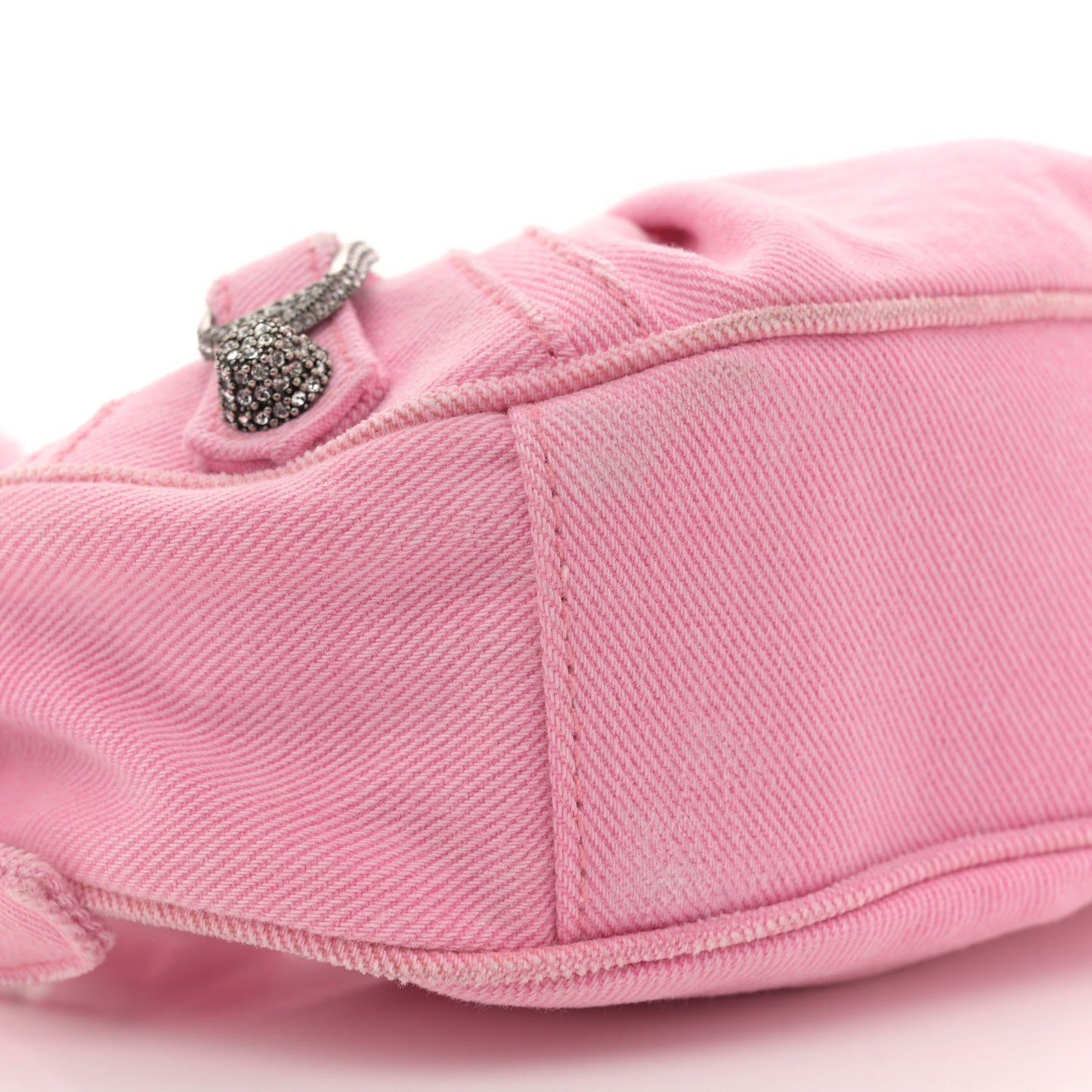 Washed Frayed Denim Crystal Le Cagole Shoulder Bag XS Denim Pink