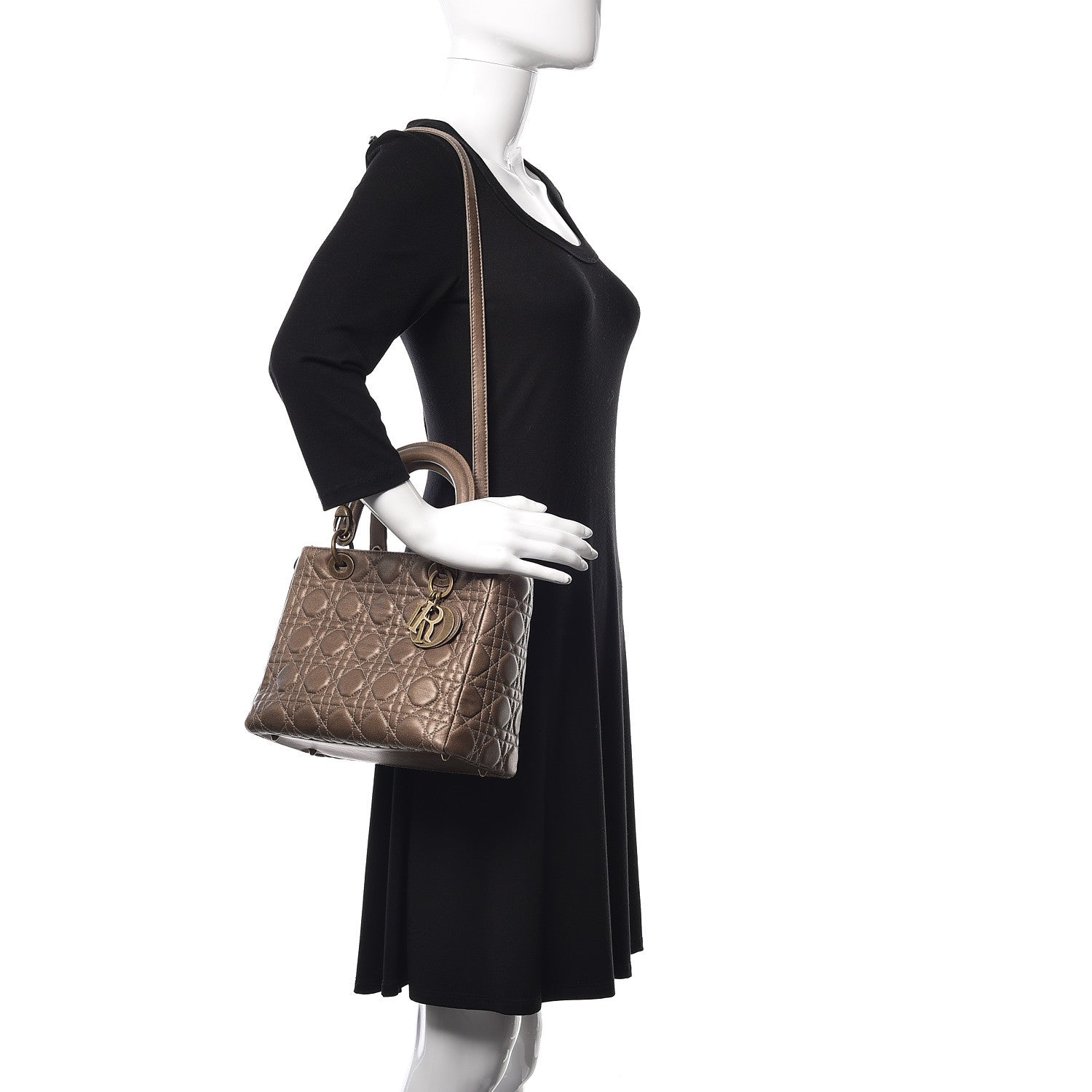 Christian Dior Metallic Lambskin Cannage Medium Lady Dior Bronze 2 of 12
