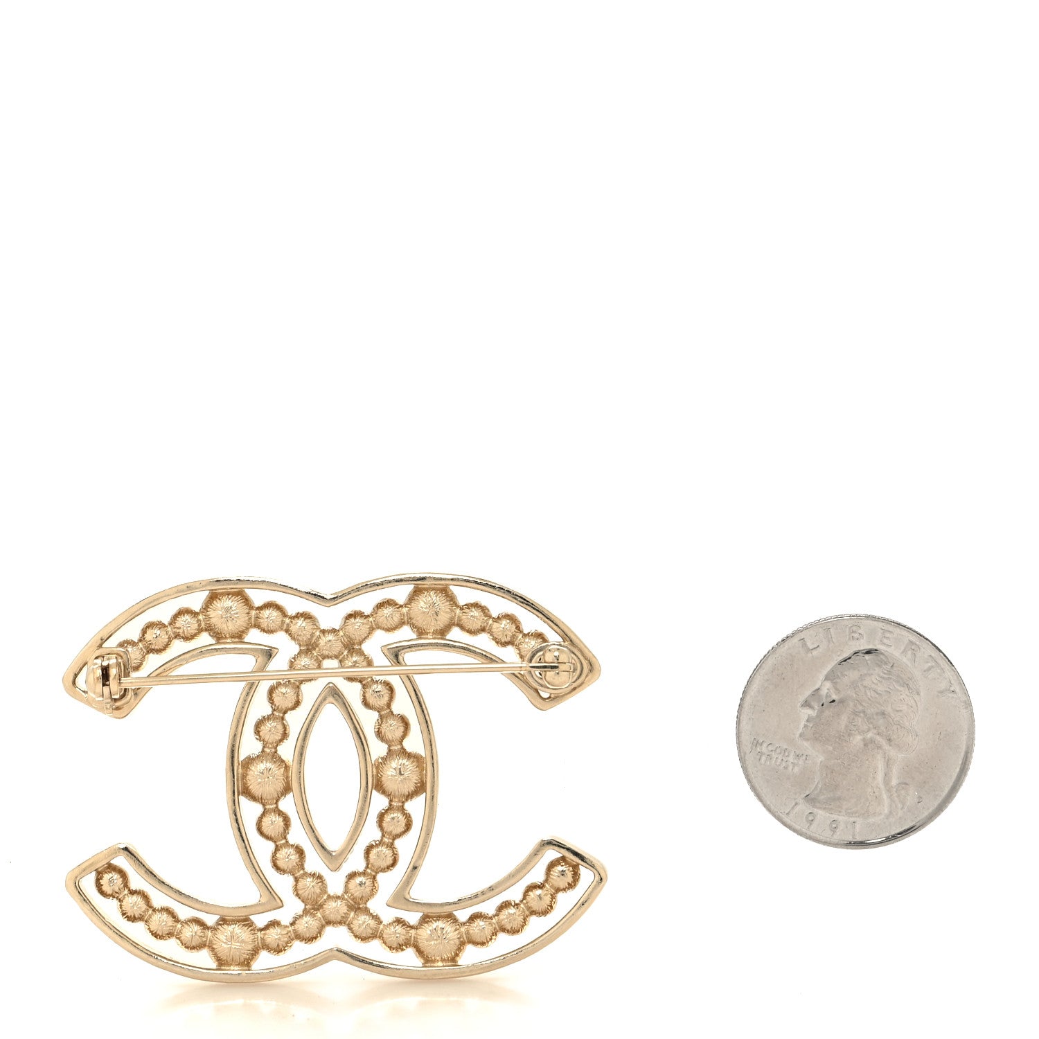 Chanel Pearl Crystal Sparkling Pearls CC Brooch Gold 2 of 3