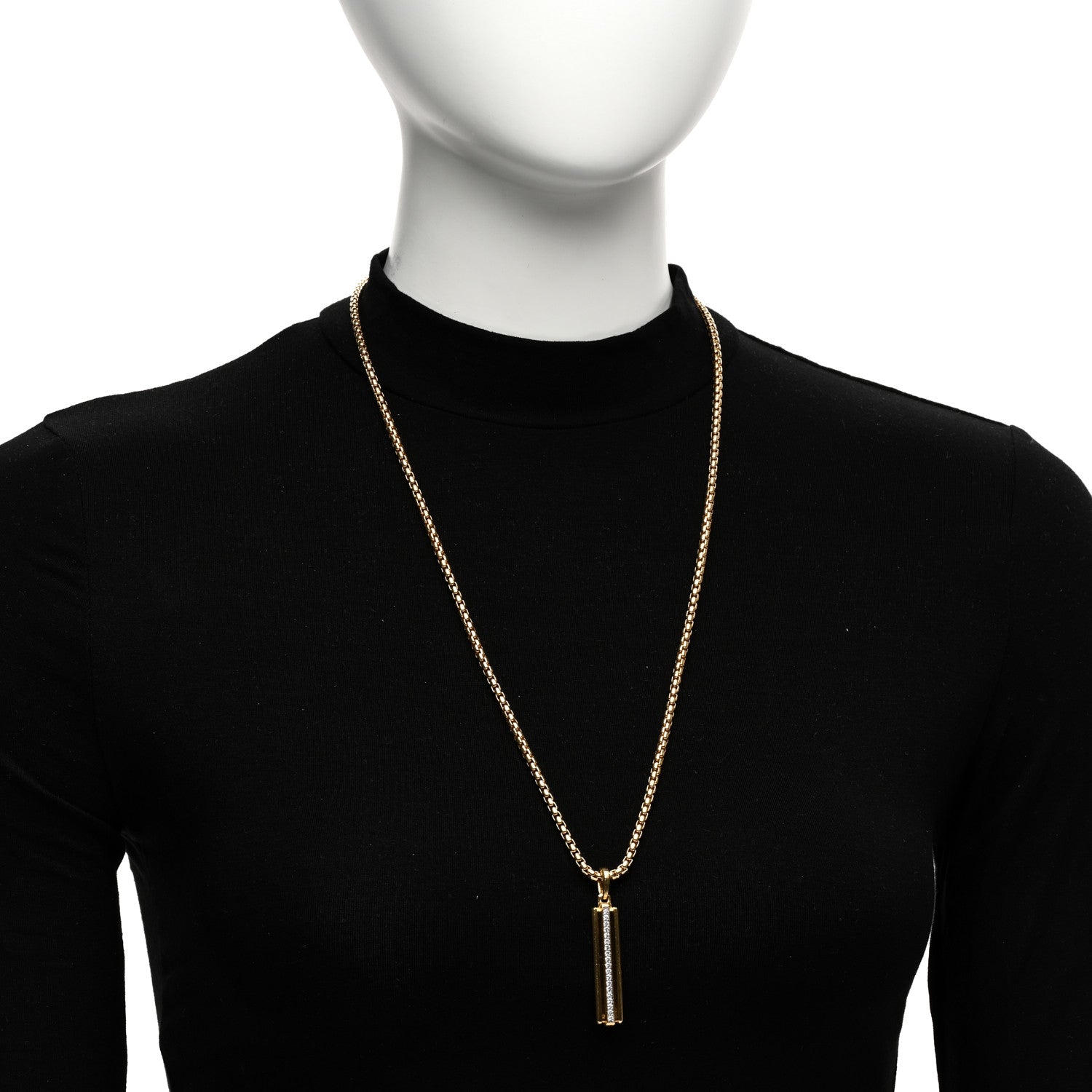 David Yurman 18K Yellow Gold Diamond Deco Ingot Pendant Necklace 2 of 4
