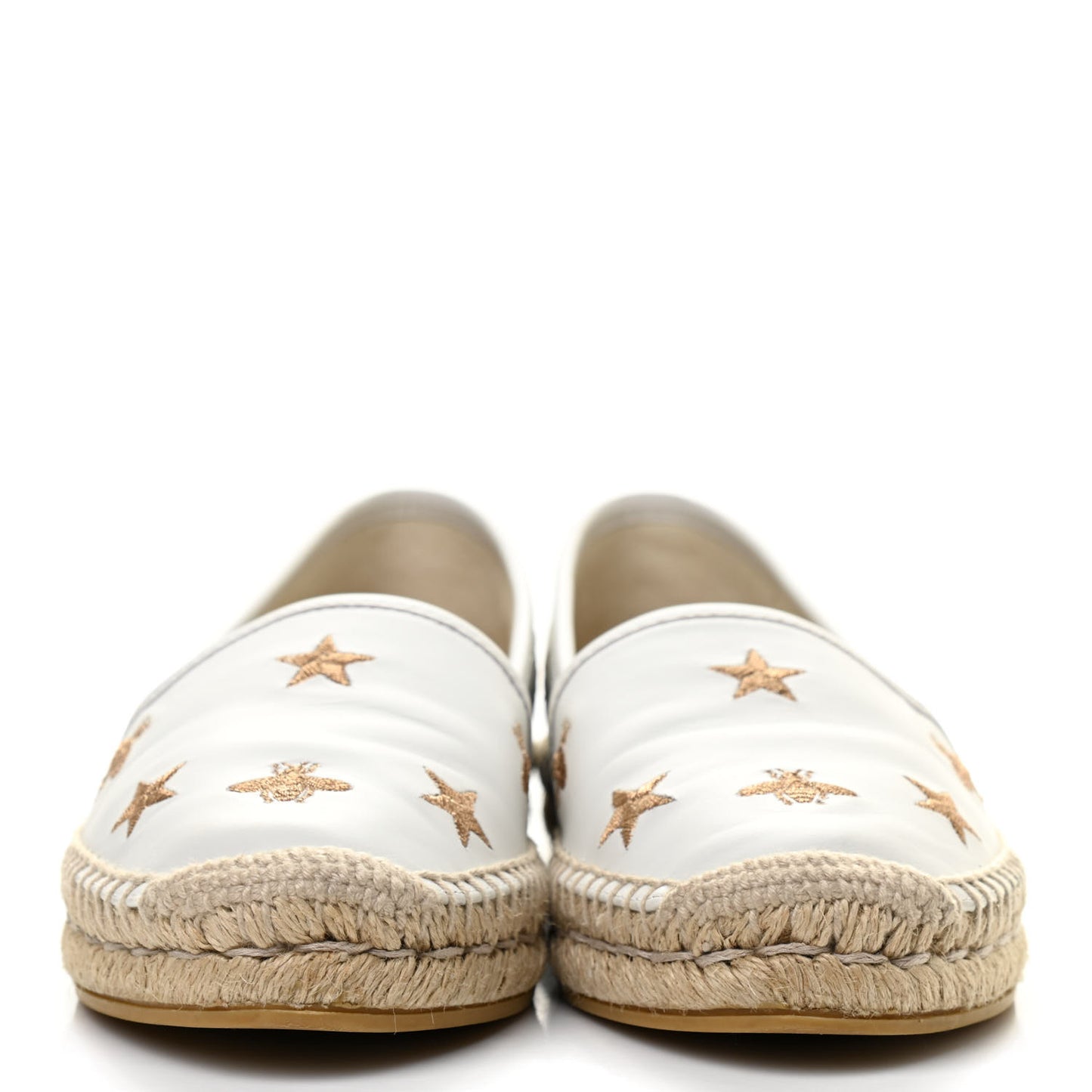 Calfskin Bee Star Embroidered Espadrilles 37 White