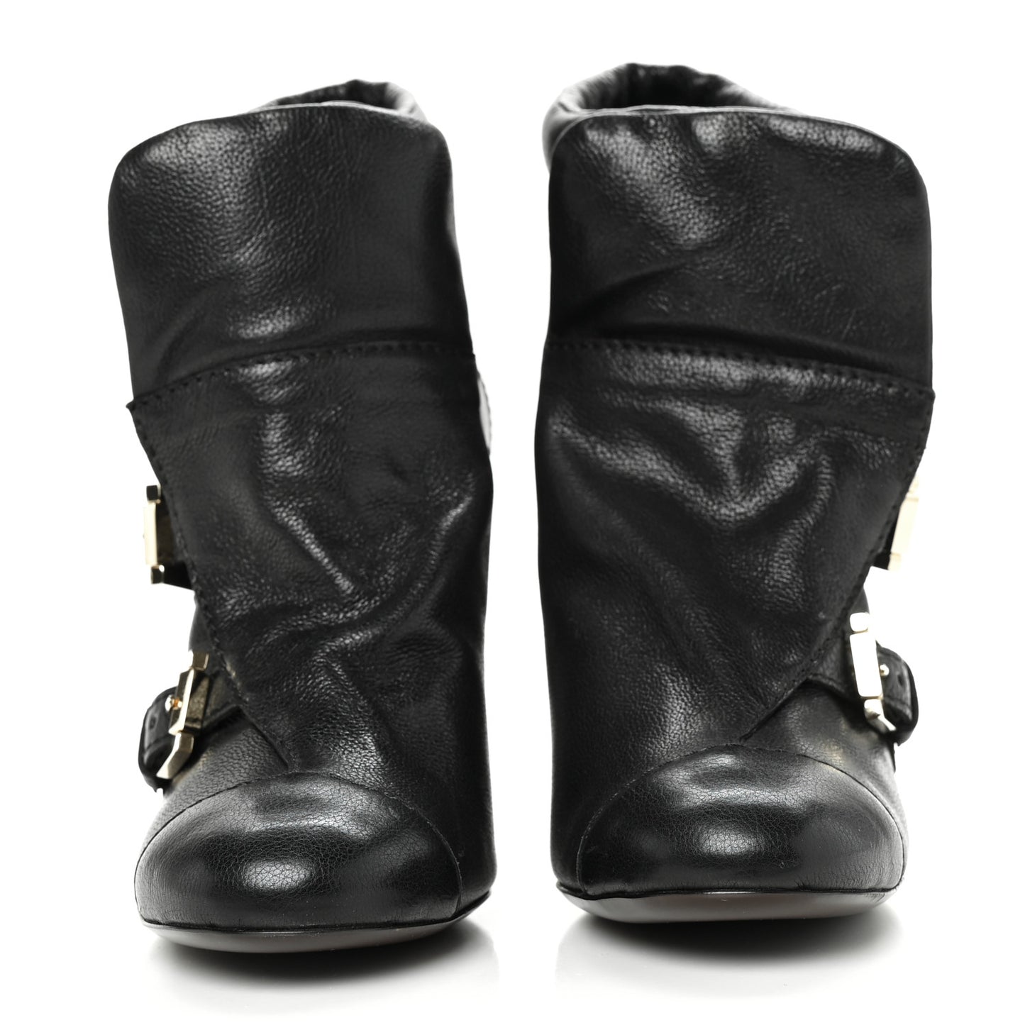Calfskin Ankle Wedge Boots 38.5 Black
