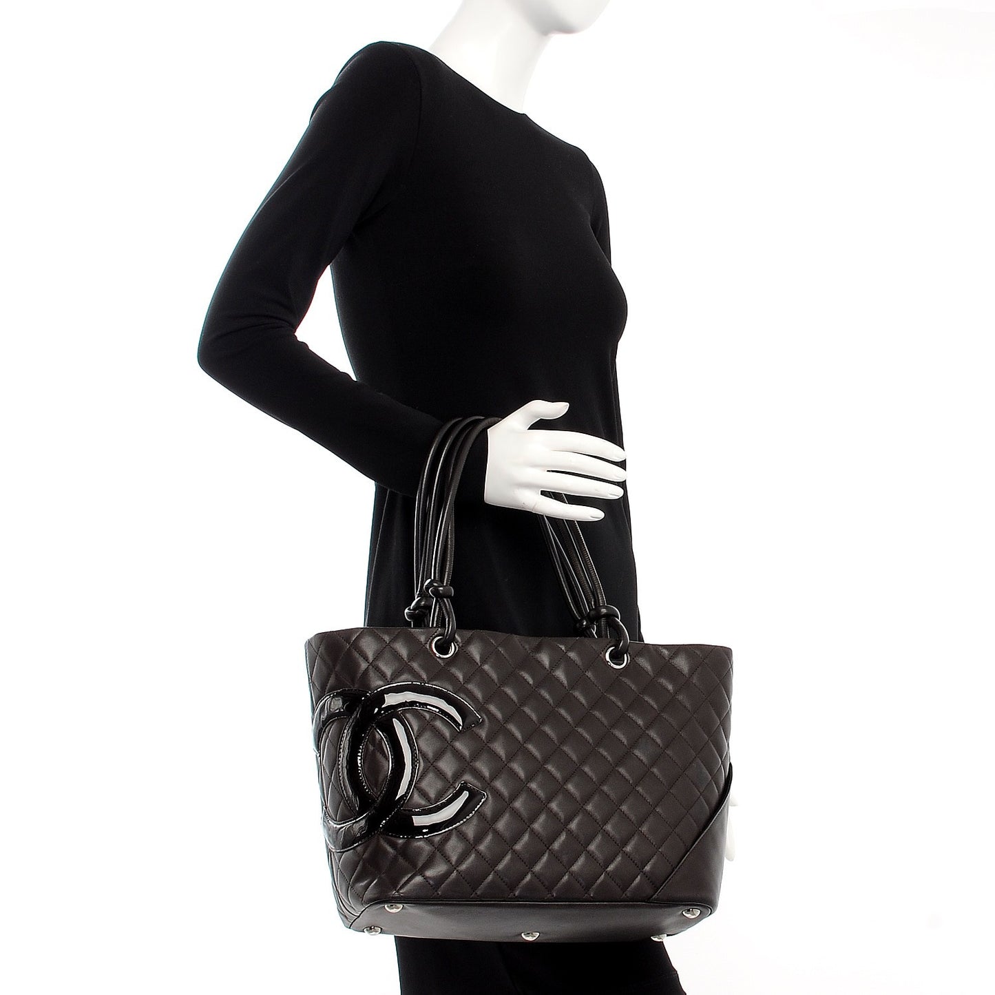 Calfskin Quilted Large Cambon Tote Brown