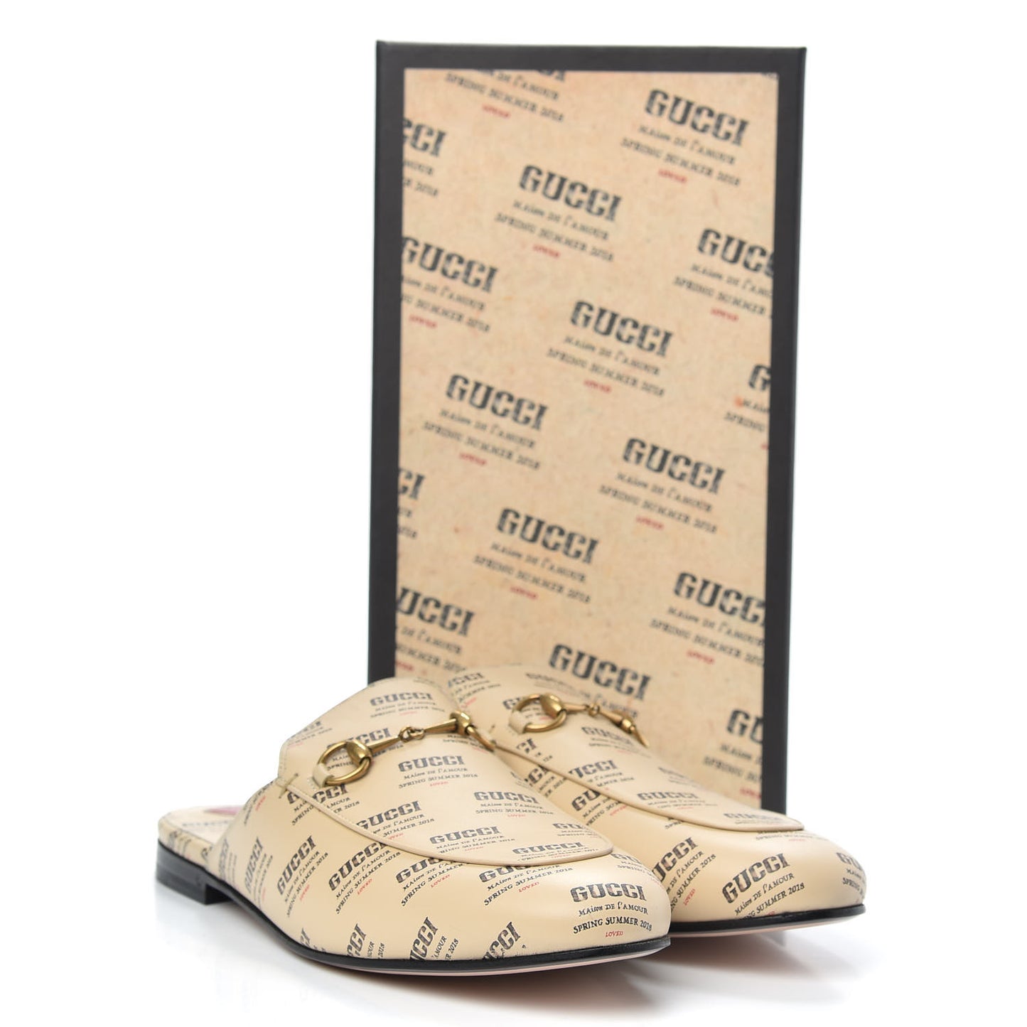 Calfskin Stamp Print Womens Princetown Slippers 40.5 Soy Black