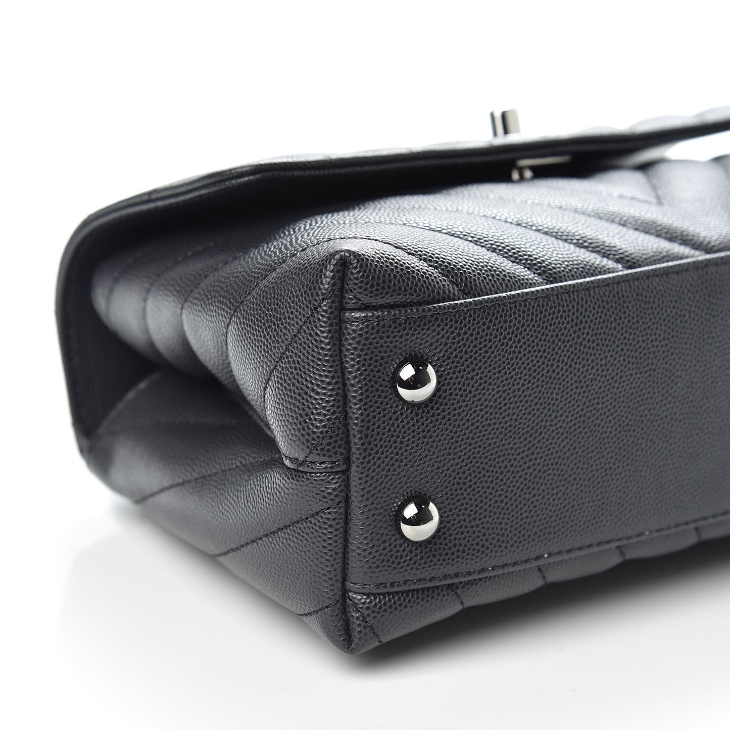 Caviar Chevron Quilted Mini Coco Handle Flap Dark Grey