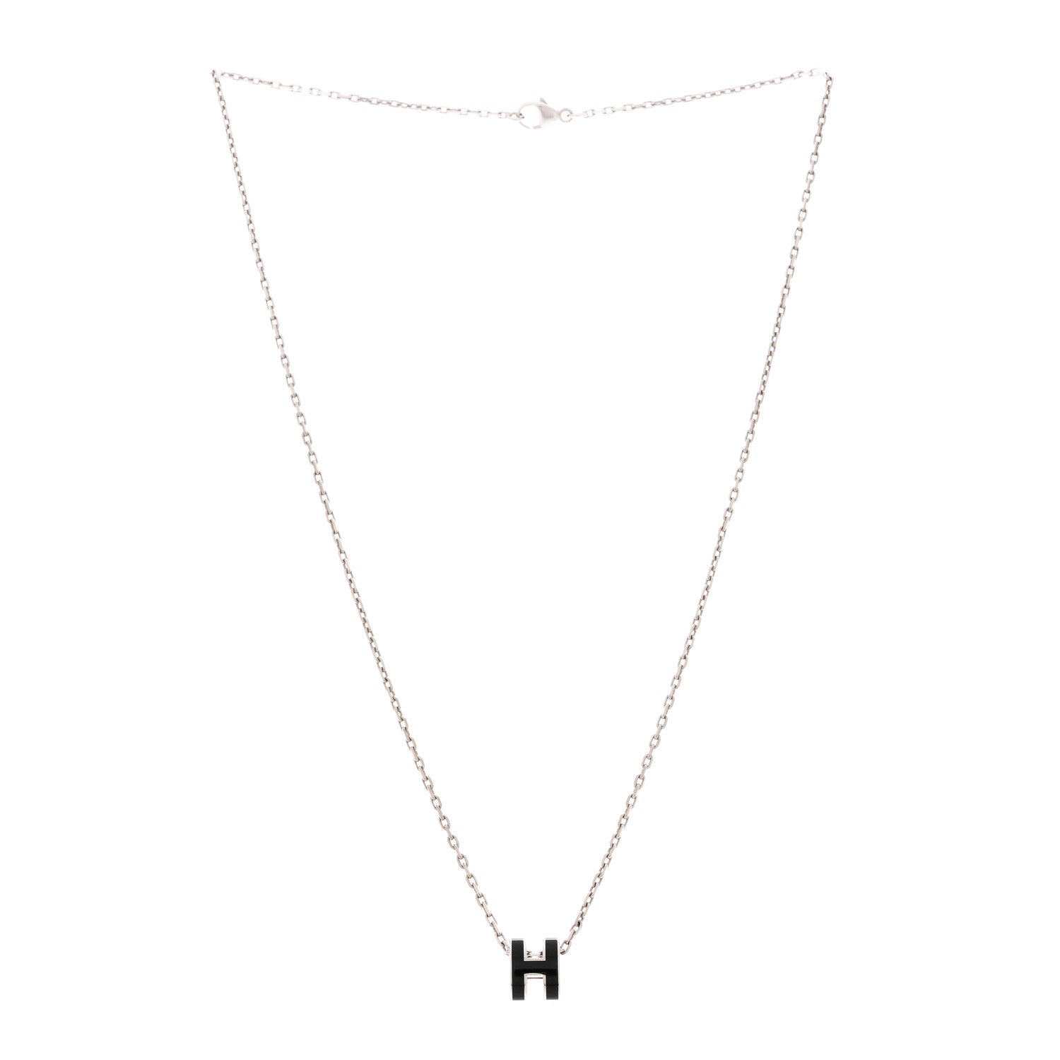 Hermes Lacquered Palladium Mini Pop H Pendant Necklace Black 3 of 6