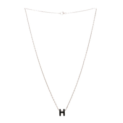 Hermes Lacquered Palladium Mini Pop H Pendant Necklace Black 3 of 6