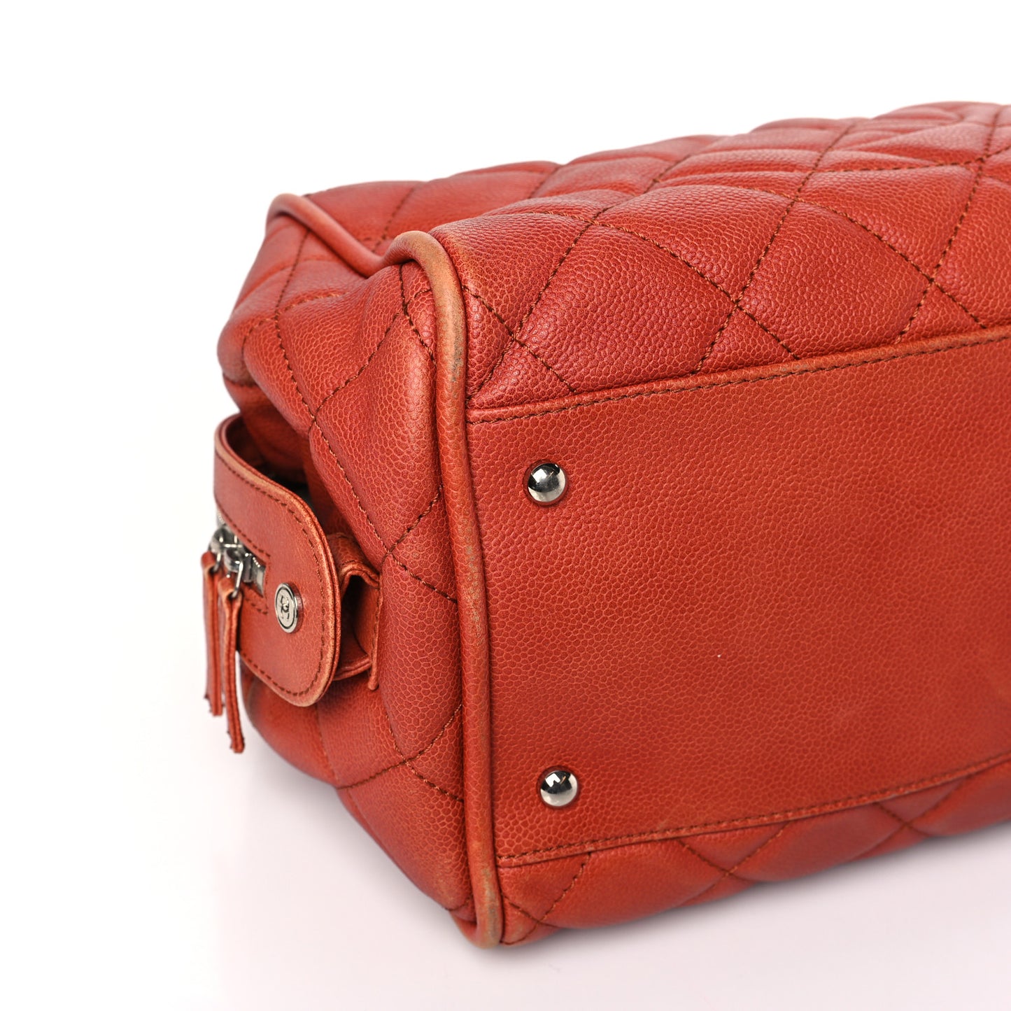 Caviar Quilted Timeless Bowler Orange