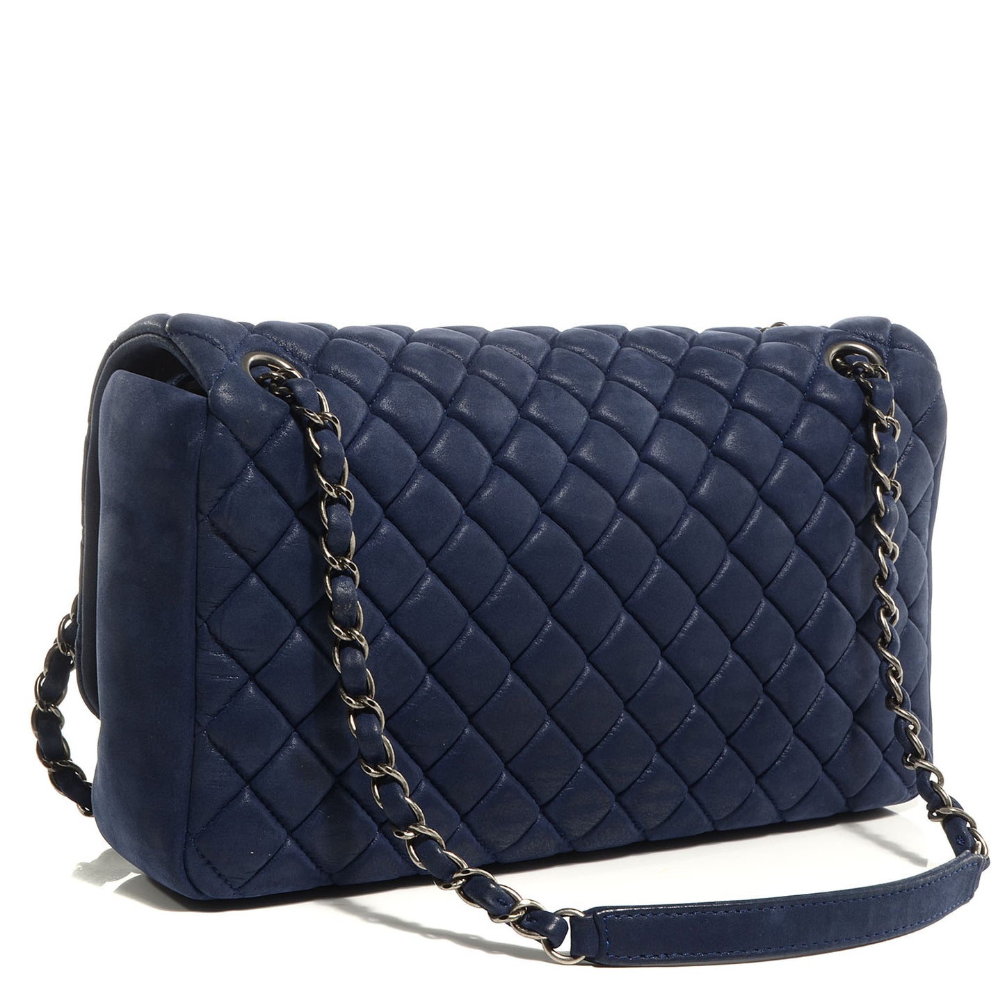 Iridescent Calfskin New Bubble Large Flap Navy