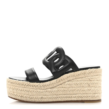 Hermes Nappa Ithea Espadrille Wedge Sandals 35 Black 1 of 11