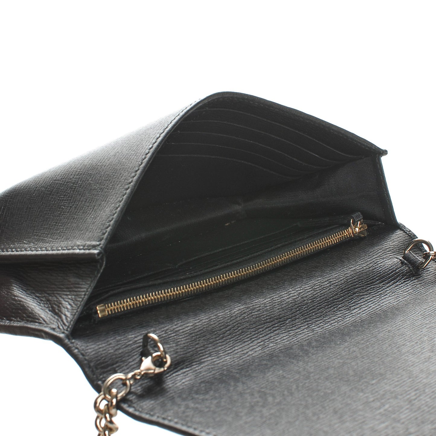 Textured Calfskin Medium Betty Chain Wallet Black