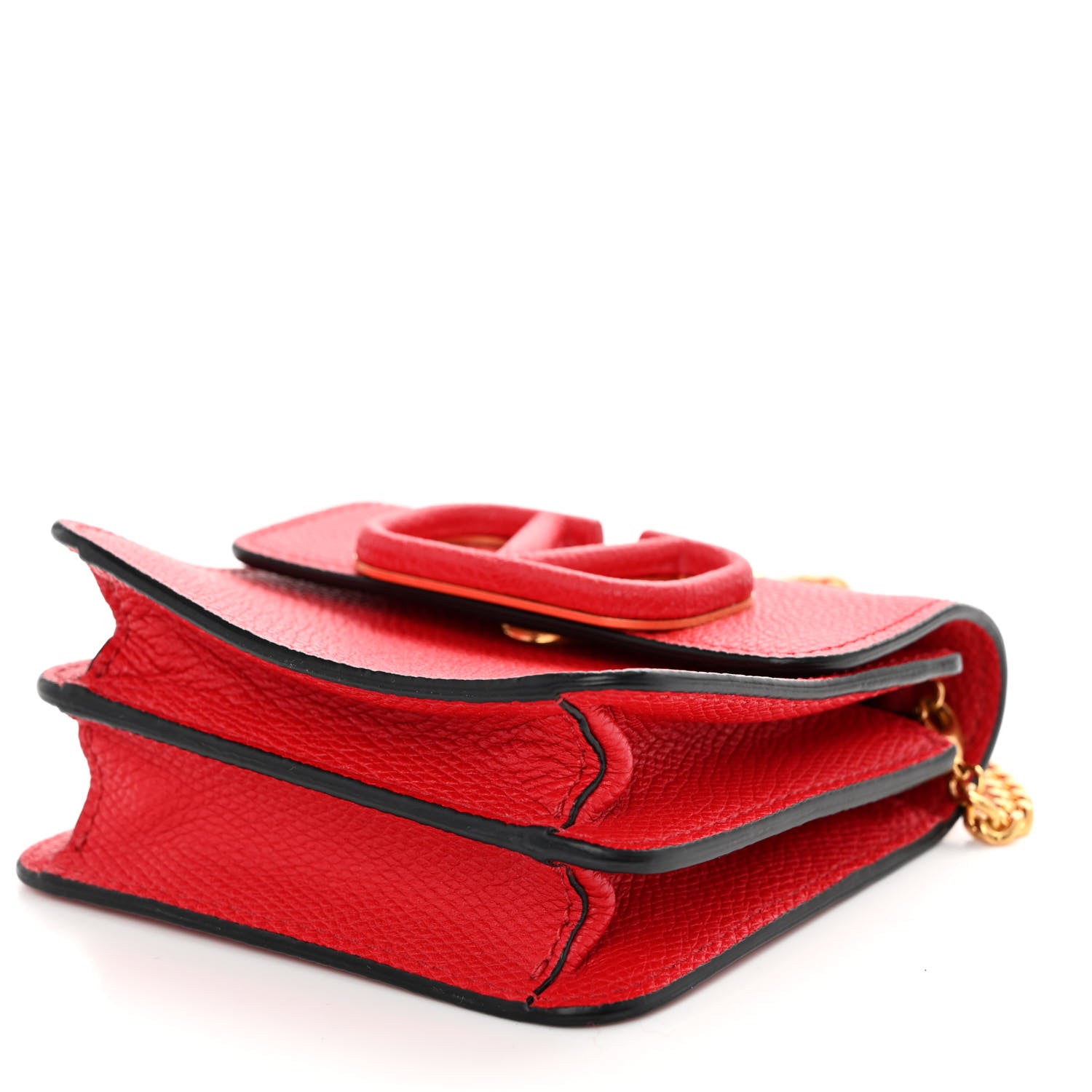 Valentino Garavani Grainy Calfskin VLogo Compact Wallet with Chain Rouge Pur 9 of 9