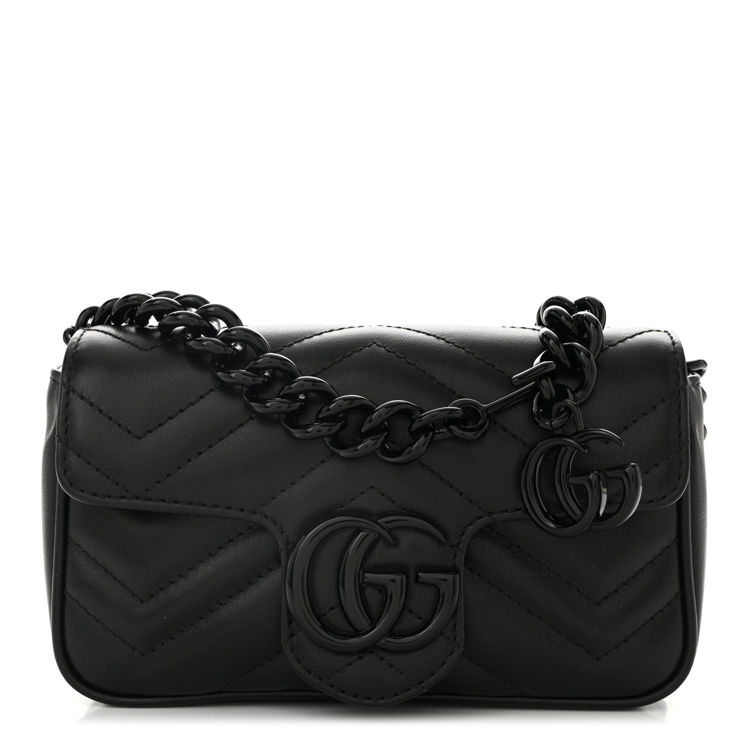 Gucci Calfskin Matelasse Monochrome GG Marmont Chain Belt Bag Black 1 of 10