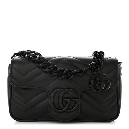 Gucci Calfskin Matelasse Monochrome GG Marmont Chain Belt Bag Black 1 of 10