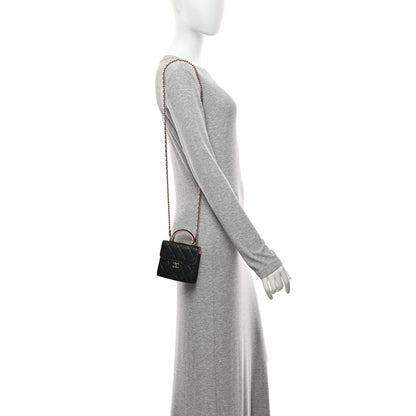 Chanel Lambskin Quilted Bi-Color Top Handle Clutch With Chain Black Pink 2 of 11