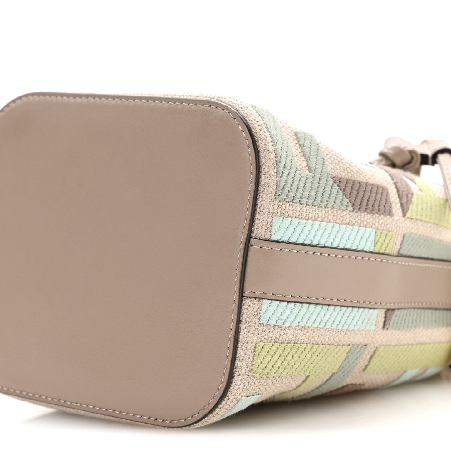 Canvas Vitello King FF Embroidered Mini Mon Tresor Bucket Bag Matcha Milk Dove