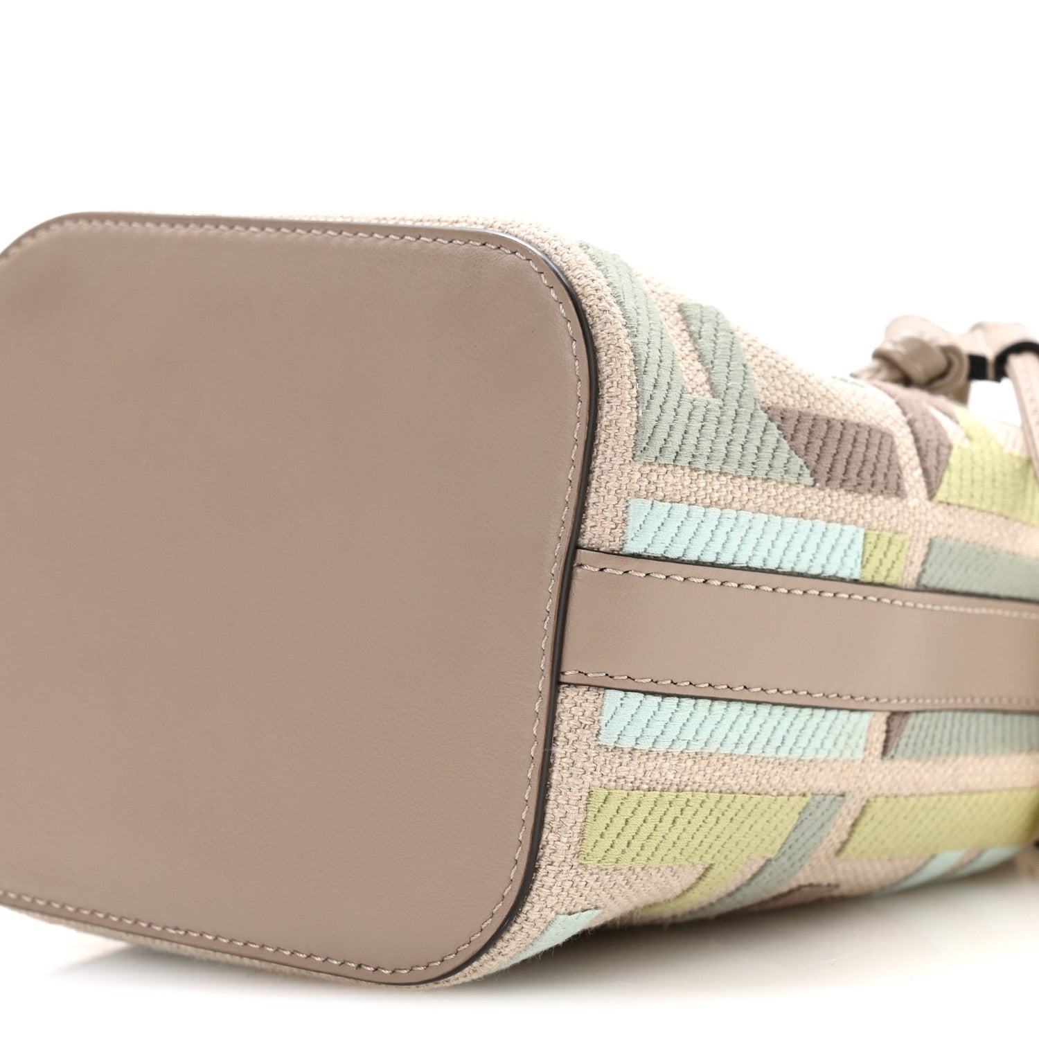 Fendi Canvas Vitello King FF Embroidered Mini Mon Tresor Bucket Bag Matcha Milk Dove 10 of 10