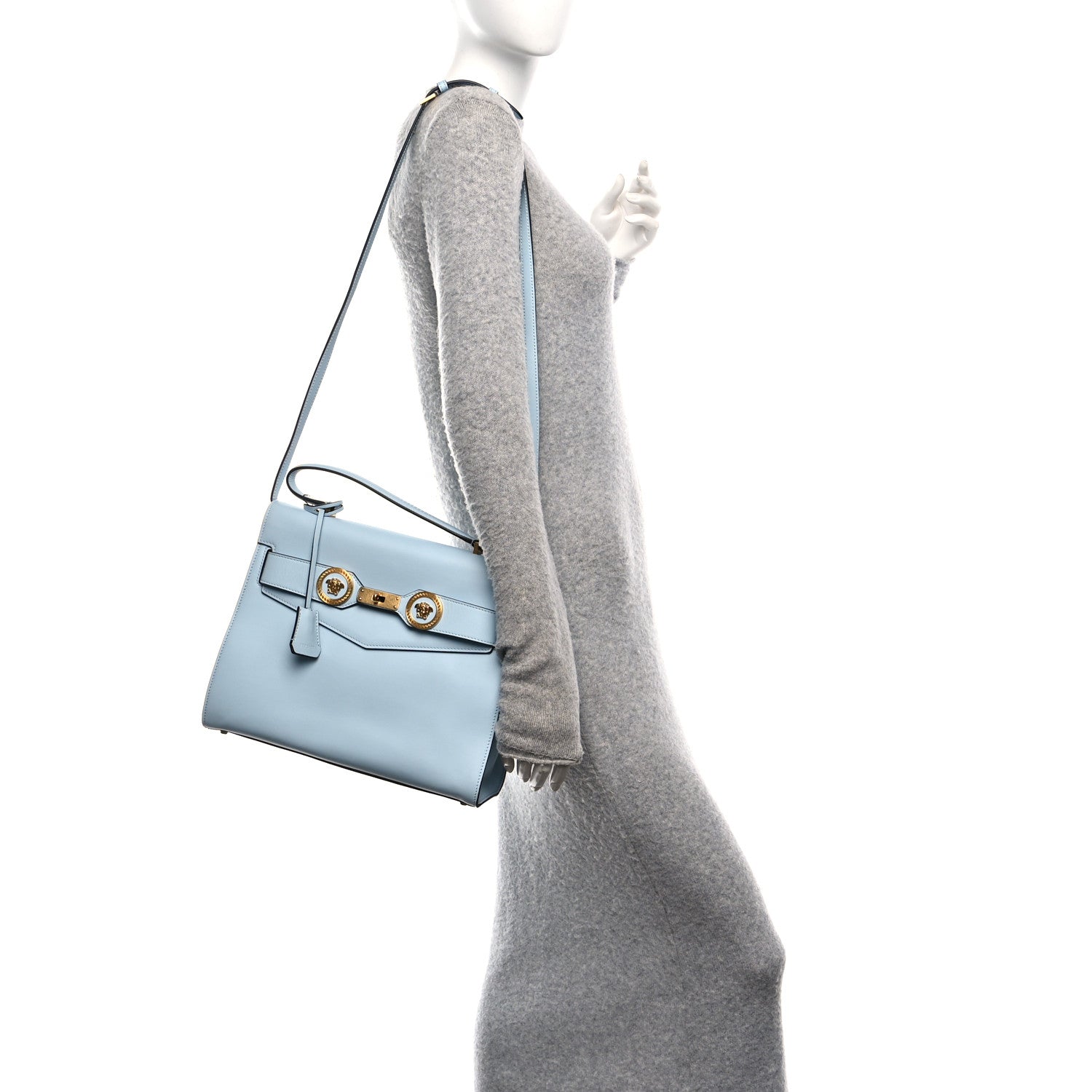 Versace Calfskin Icon Handbag Light Blue 2 of 9