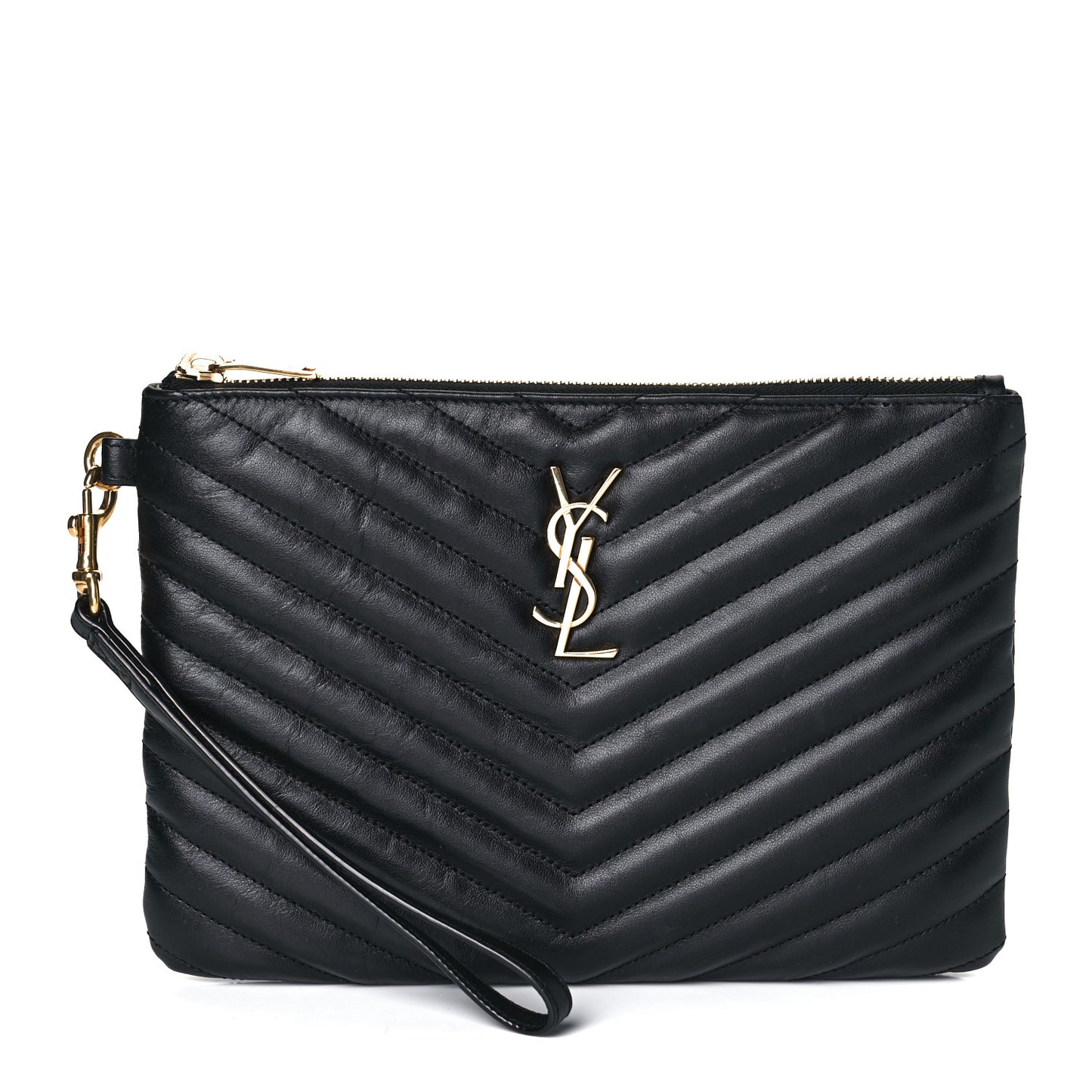 Calfskin Matelasse Chevron Monogram A5 Wristlet Black