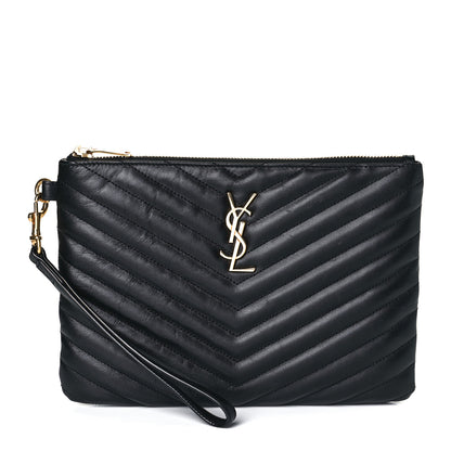 Saint Laurent Calfskin Matelasse Chevron Monogram A5 Wristlet Black 1 of 9