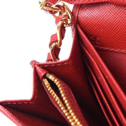 Prada Saffiano Metal Oro Chain Wallet Fuoco 7 of 12