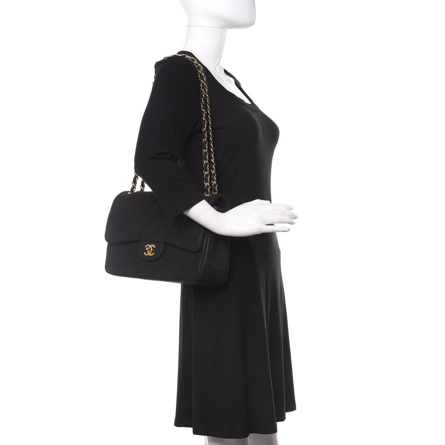Iridescent Caviar Quilted Jumbo Double Flap Black
