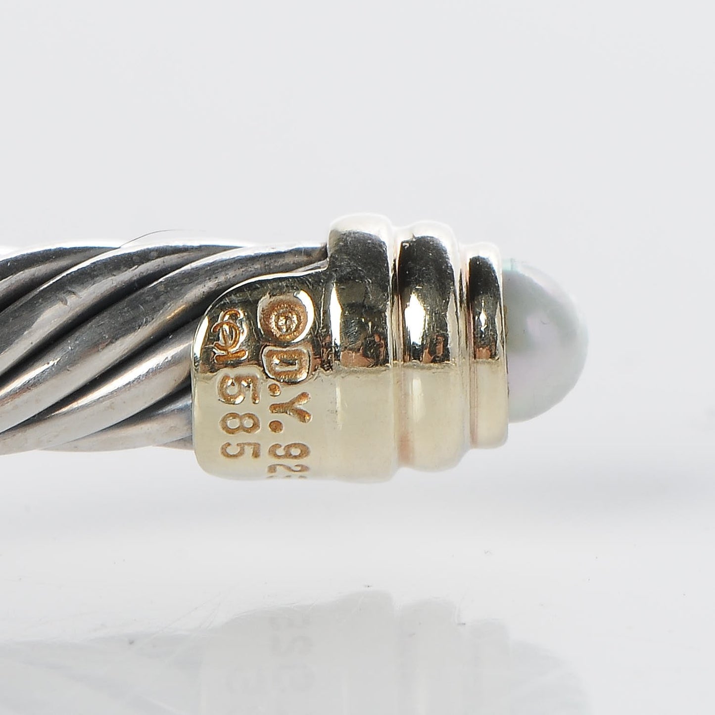 Sterling Silver 14K Yellow Gold Pearl 5mm Cable Classics Petite Color Bracelet