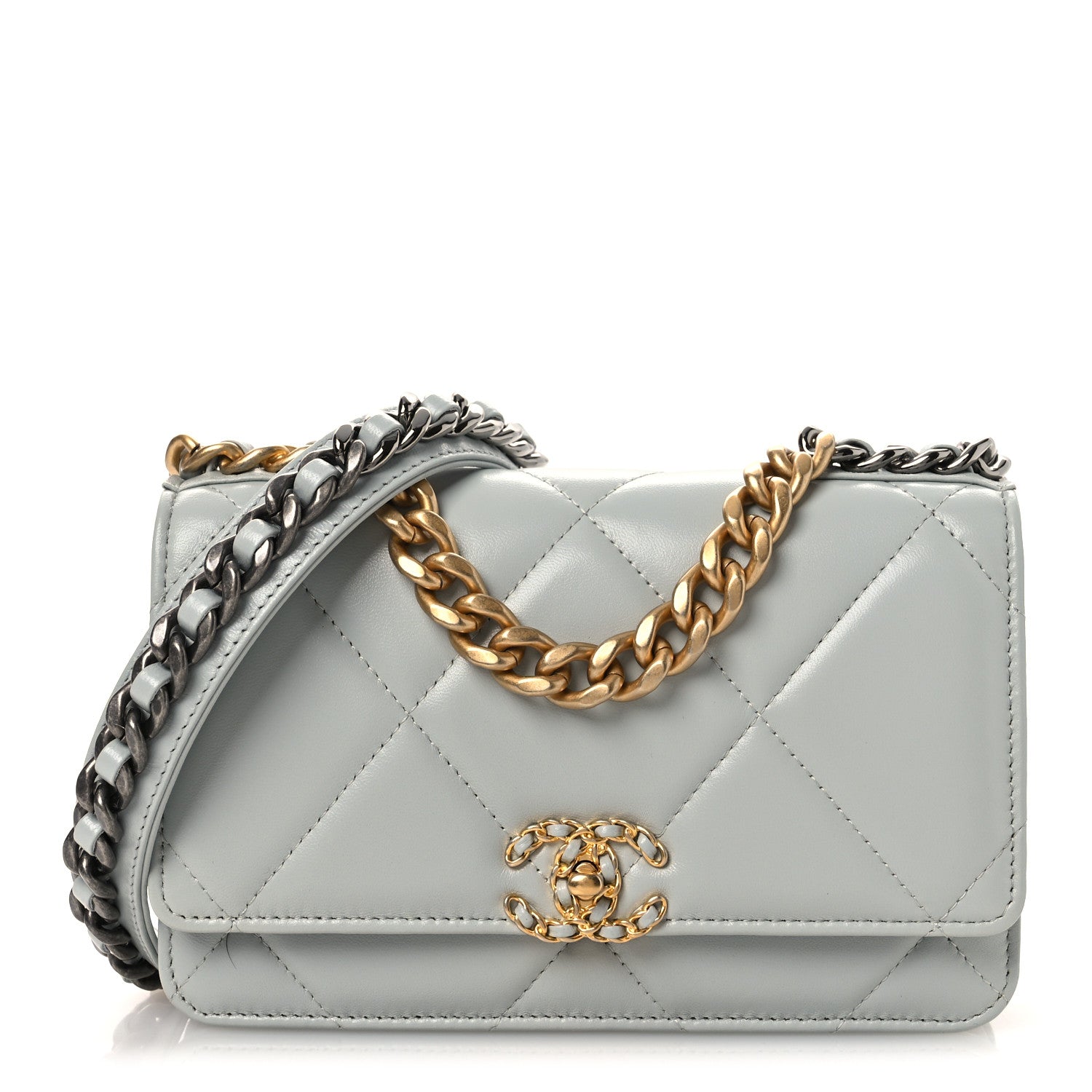 Chanel Lambskin Quilted Chanel 19 Wallet On Chain WOC Light Blue 1 of 13