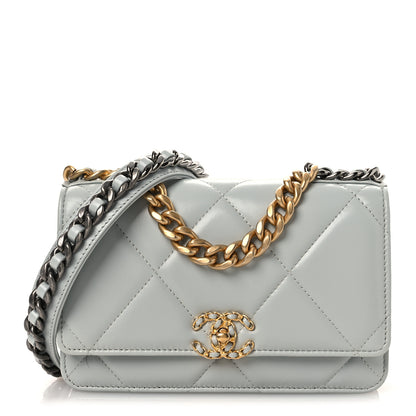 Chanel Lambskin Quilted Chanel 19 Wallet On Chain WOC Light Blue 1 of 13
