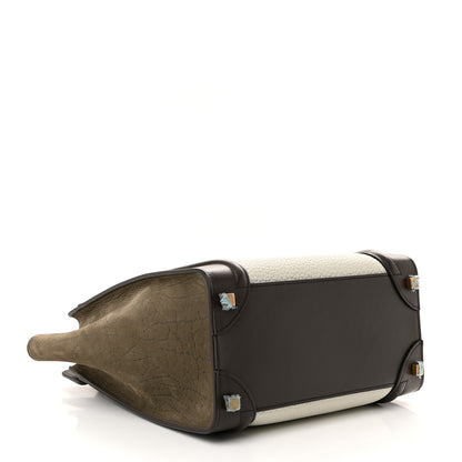Celine Bullhide Calfskin Nubuck Micro Tri-Color Luggage White Khaki 4 of 9