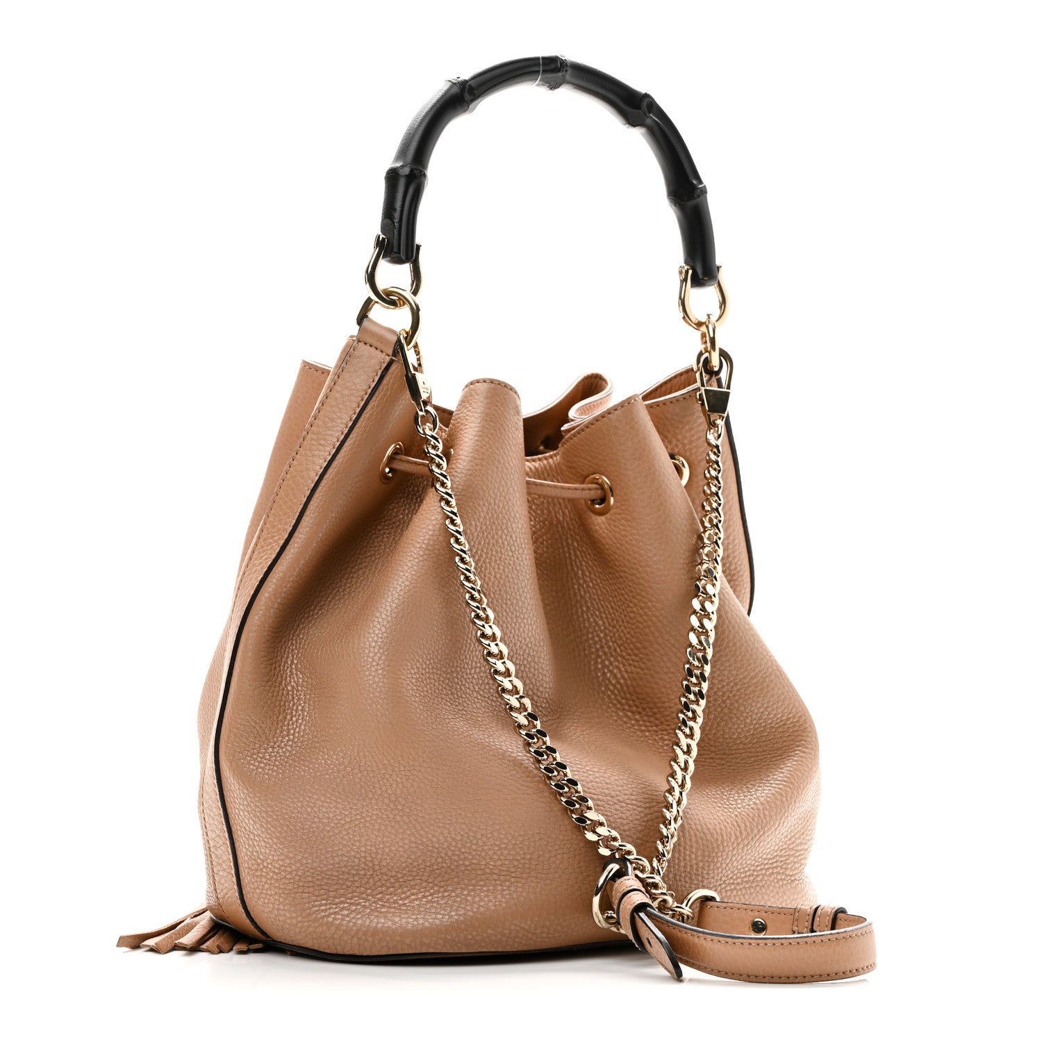 Gucci Pebbled Calfskin Miss Bamboo Bucket Bag Camelia 3 of 10