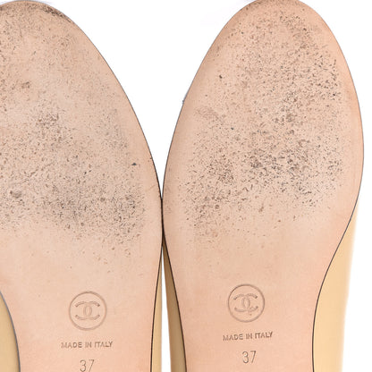 Chanel Lambskin Cap Toe CC Ballerina Flats 37 Beige Black 13 of 16
