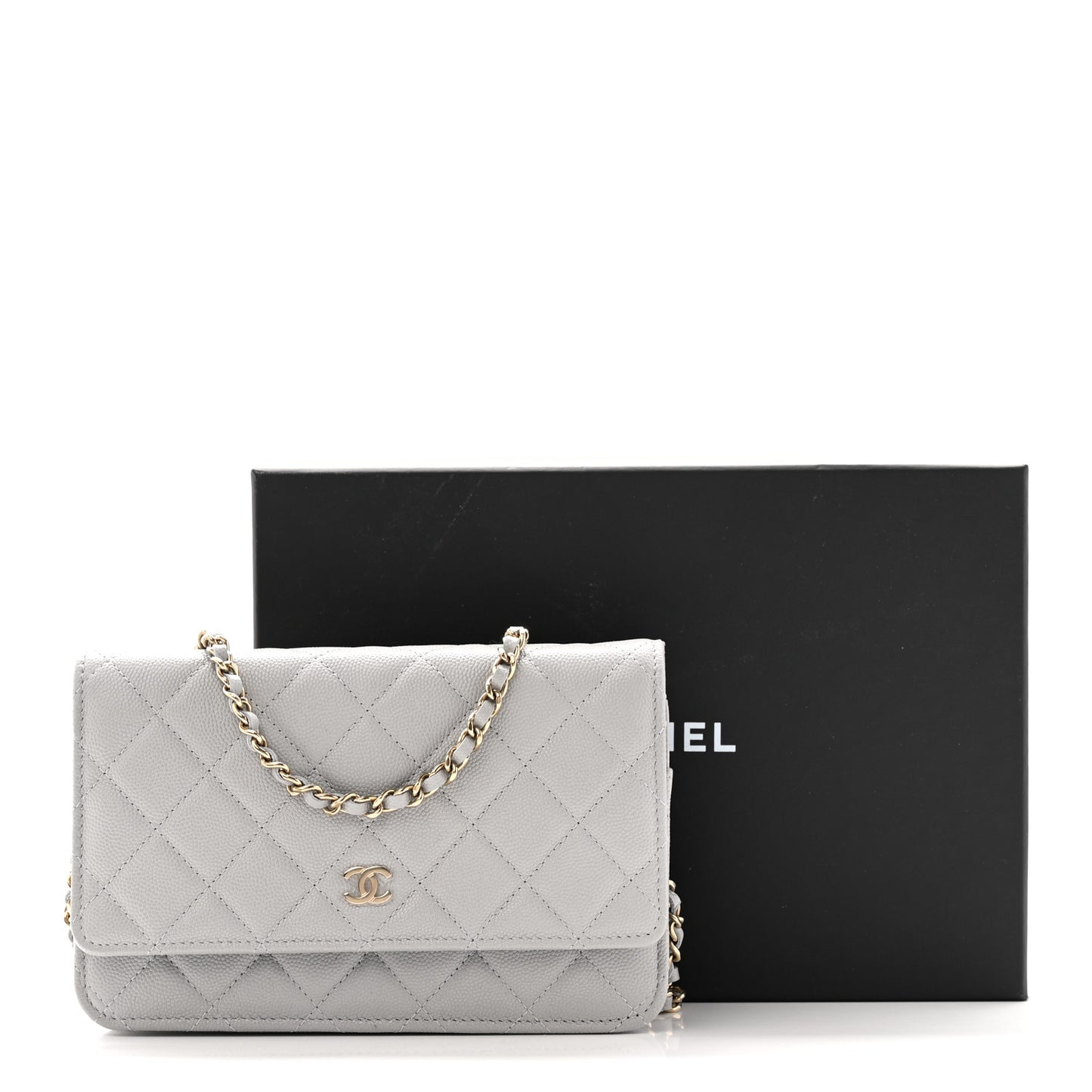 Caviar Quilted Wallet On Chain WOC Grey