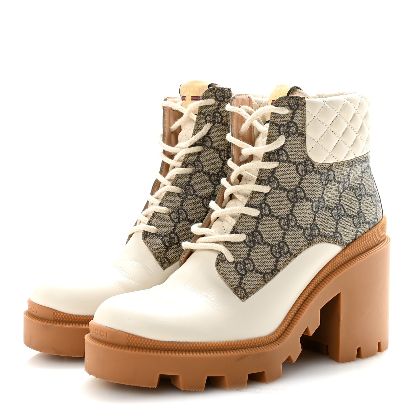 Apollo Calfskin GG Supreme Nappa Samoa Quilted Lace Up Ankle Boots 40 Mystic White Beige Ebony