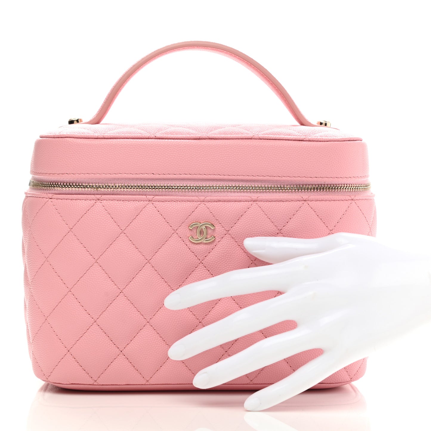 Caviar Quilted Large Vanity Pouch Pink