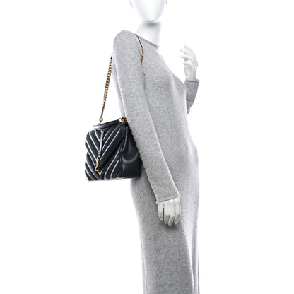 Saint Laurent Calfskin Suede Matelasse Chevron Monogram Large College Bag Marine 2 of 13