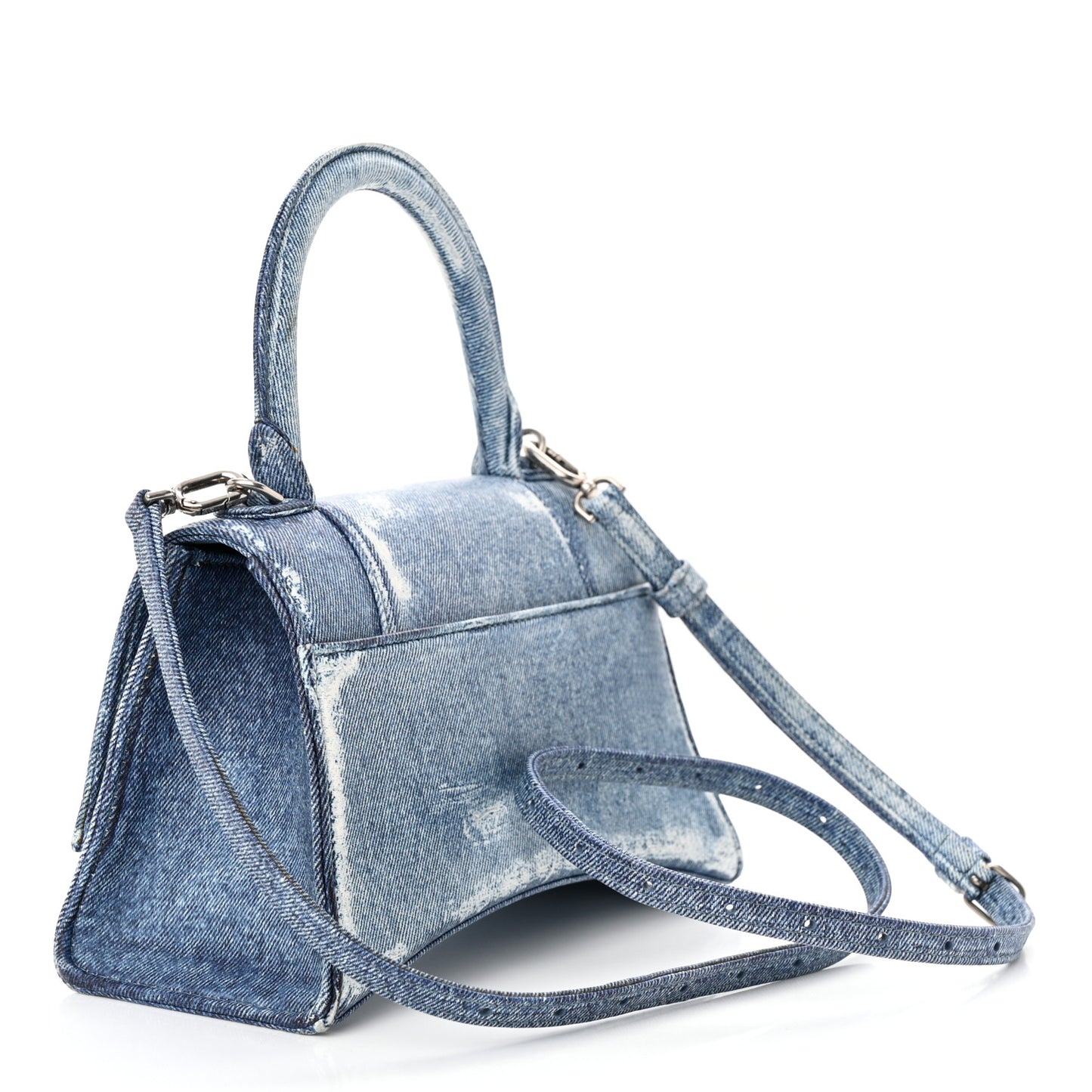 Nappa Denim Printed Small Hourglass Top Handle Bag Denim Blue