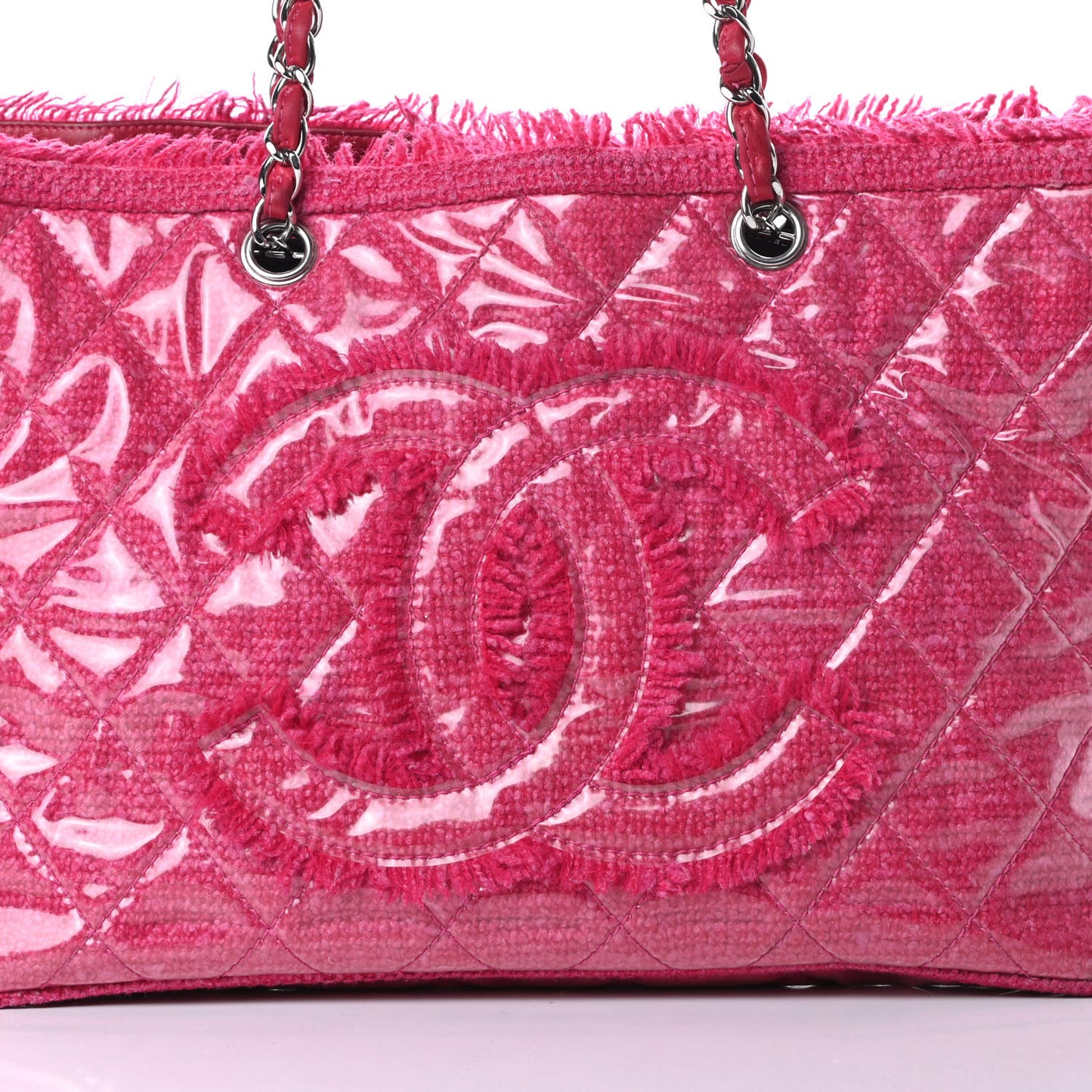 Vinyl Quilted Funny Tweed Tote Fuchsia