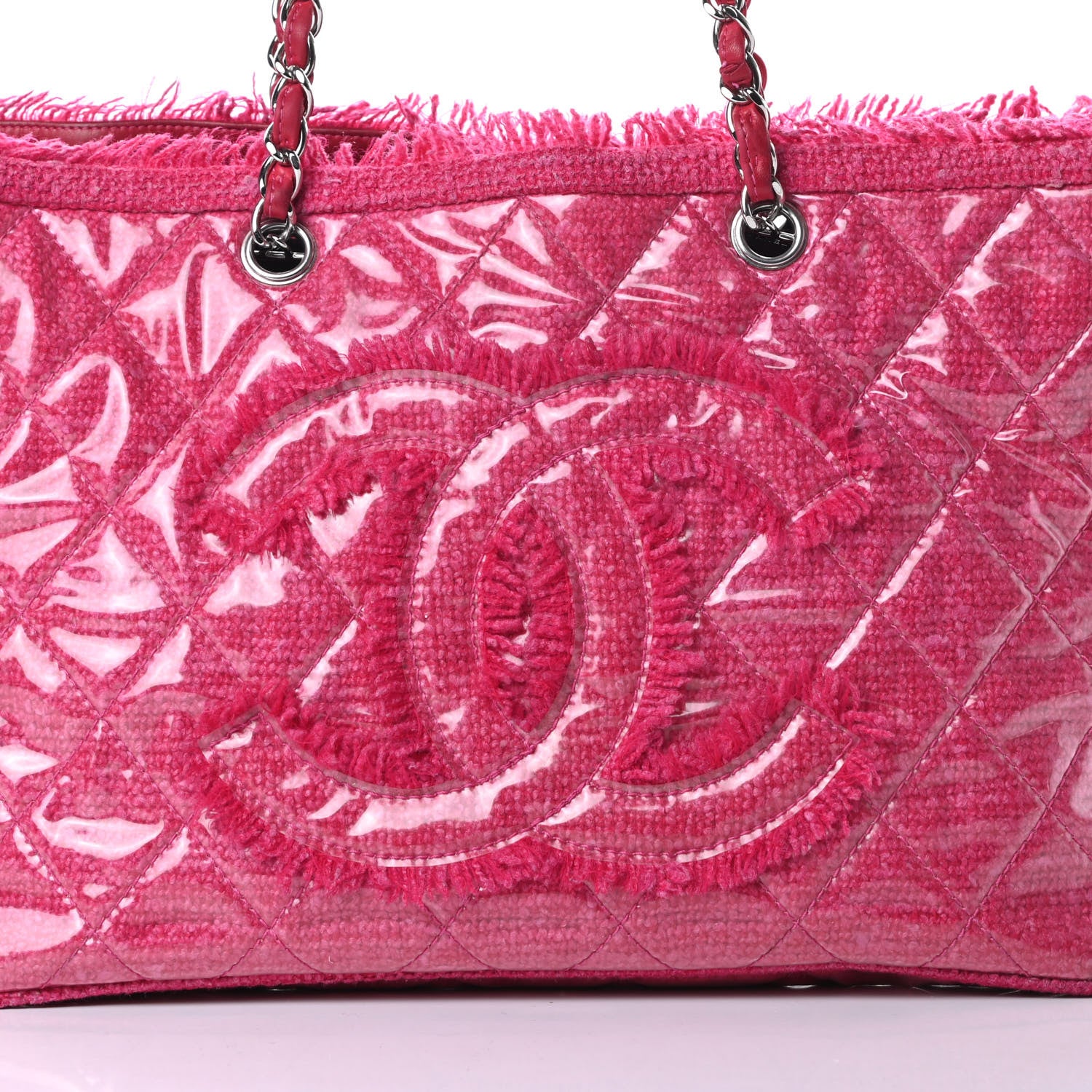 Chanel Vinyl Quilted Funny Tweed Tote Fuchsia 8 of 16