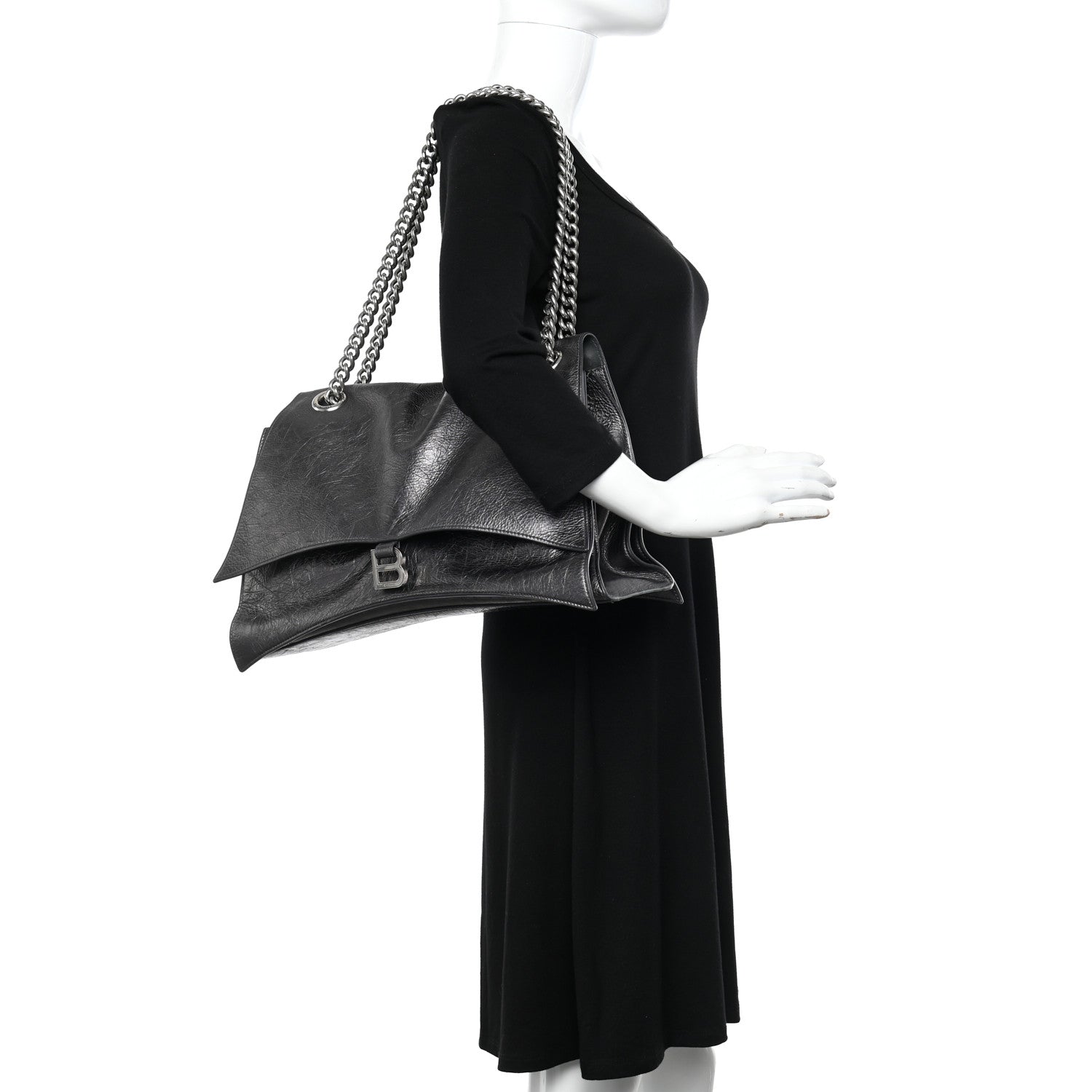 Balenciaga Metallic Crushed Calfskin Large Crush Chain Bag Steel Grey 2 of 14