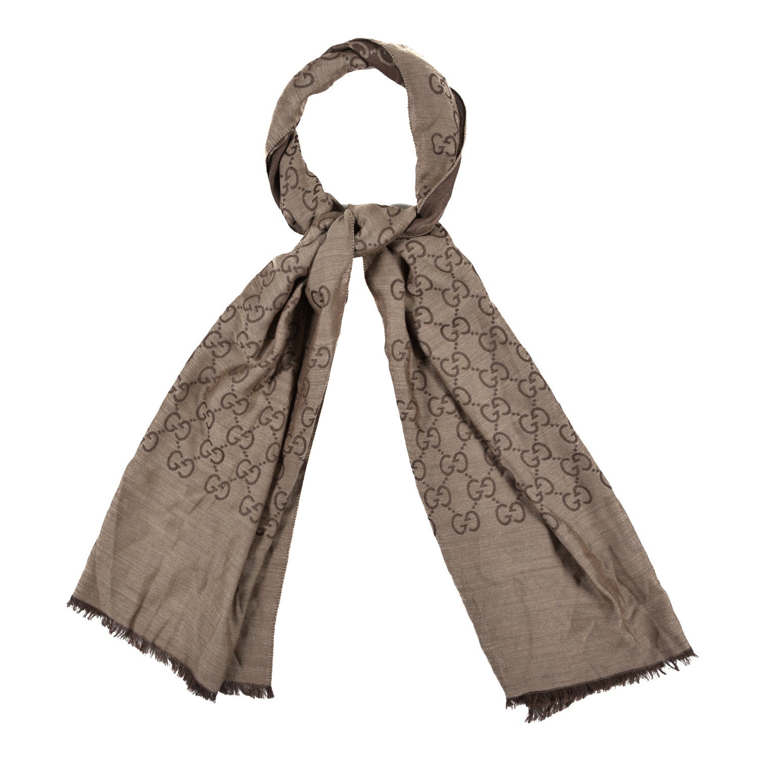 Gucci Wool Silk GG Monogram GGNat Scarf Rope Dark Brown 1 of 10