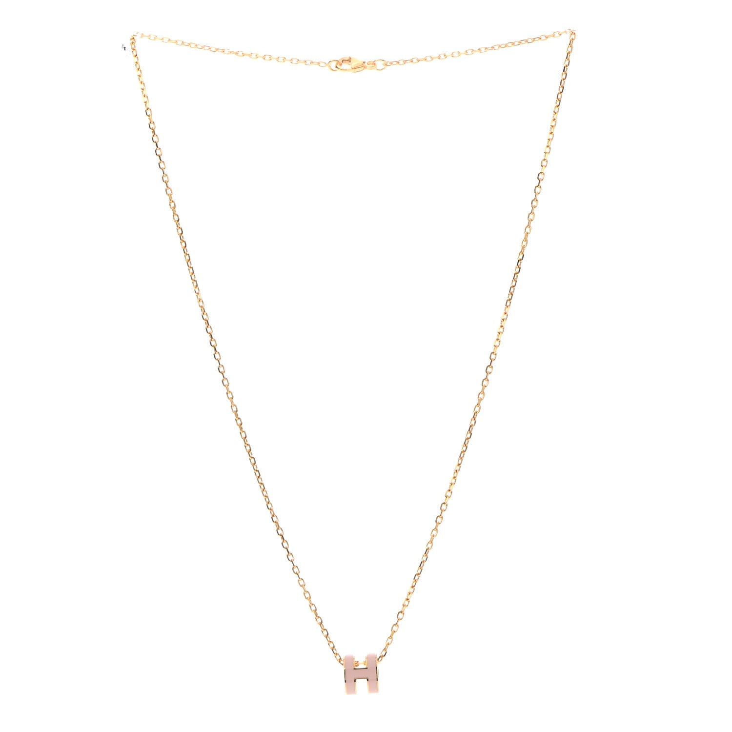 Hermes Lacquered Gold Mini Pop H Pendant Necklace Rose Dragee 3 of 7
